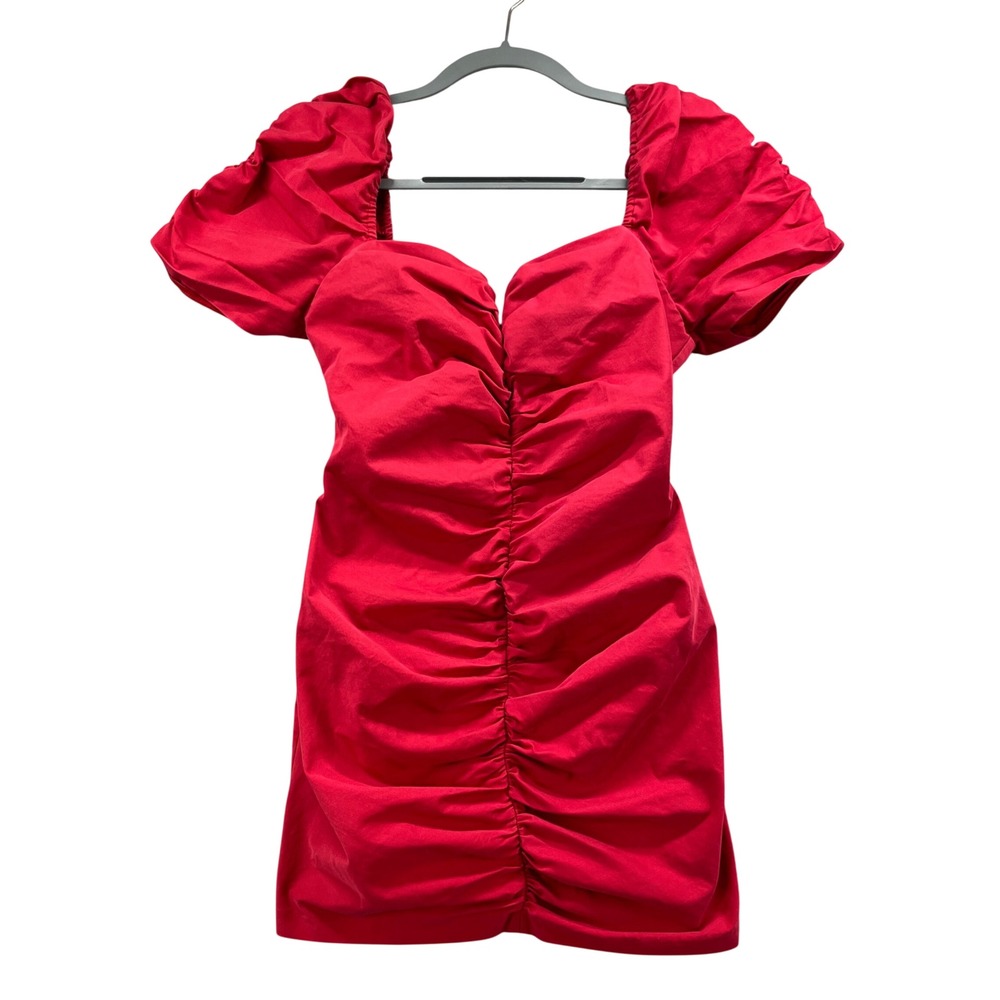 Amanda‎ Uprichard Mini Dress Womens M Red Ruched Puff Sleeve Cocktail Skylark